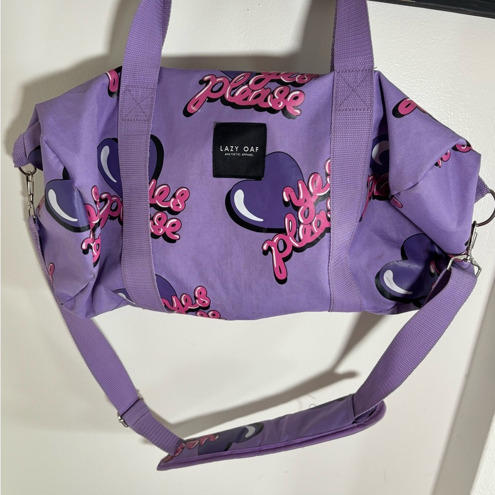 Lazy Oaf Purple Travel Bag with Love Prints